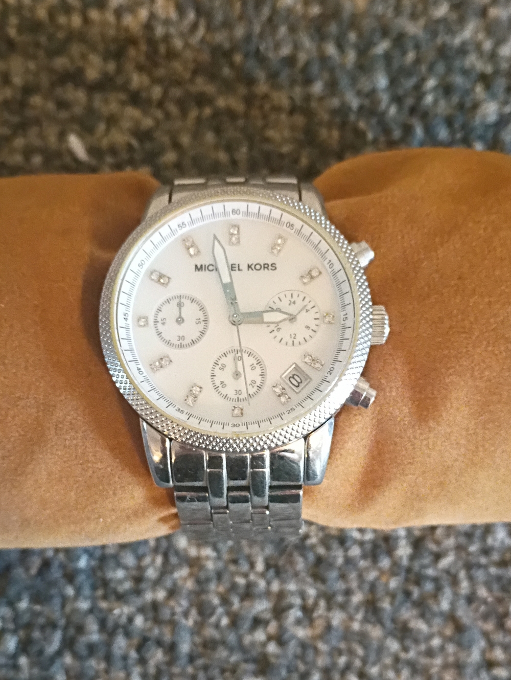 Michael Kors Silver and White Chronograph Bracelet Watch Mk 5020